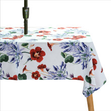 Elegante tovaglia dal design raffinato, stampa floreale primaverile/estiva su tessuto di poliestere antimacchia, motivo floreale con farfalle ad