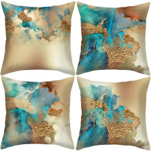 Home Decor Pillows, Teal Blue and Gold for Living Room Sofa Bed Car (18x18 Inches)