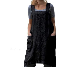 Cotton Linen Apron for Women, Breathable Fabric Cooking Baking Gardening Cross Back Apron with Side Pockets, Adjustable Shoulder Strap Pinafore Workwe