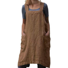 Cotton Linen Apron for Women, Breathable Fabric Cooking Baking Gardening Cross Back Apron with Side Pockets, Adjustable Shoulder Strap Pinafore Workwe