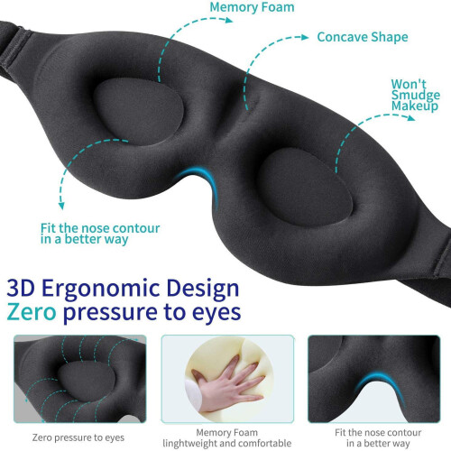 Μάσκα ματιών Stylish3D για ύπνο, αναπνεύσιμο ύφασμα, ρυθμιζόμενο λουράκι, μπλοκάρισμα 1