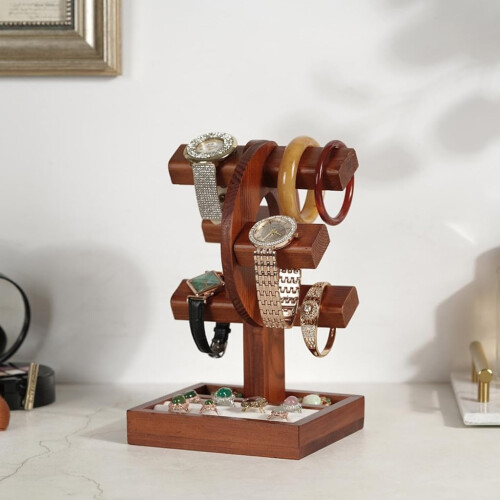 'Practical Sturdy Wooden Watch Stand and Bracelet Home Accessory with Adjustable Viewing Angles' 2
