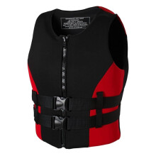 Life jacket with adjustable waistband and zipper, solid vest for kayaking, fishing, sailing, surfing, boating (Red, L) L Red