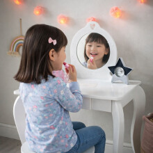White Kids Dressing Table & Stool, Makeup Desk with Mirror, Vanity Table & Stool Set