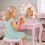 Pink Kids Dressing Table & Stool Makeup Desk with Mirror, Vanity Table & Stool Set 1