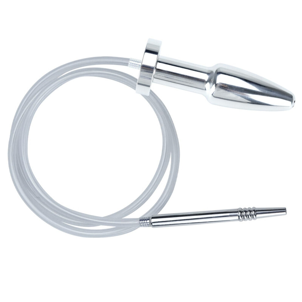 Silver Stainless Steel Urethra Dilator Plug With Hollow Butt Plug Enema Shower Prostate Stimulator,