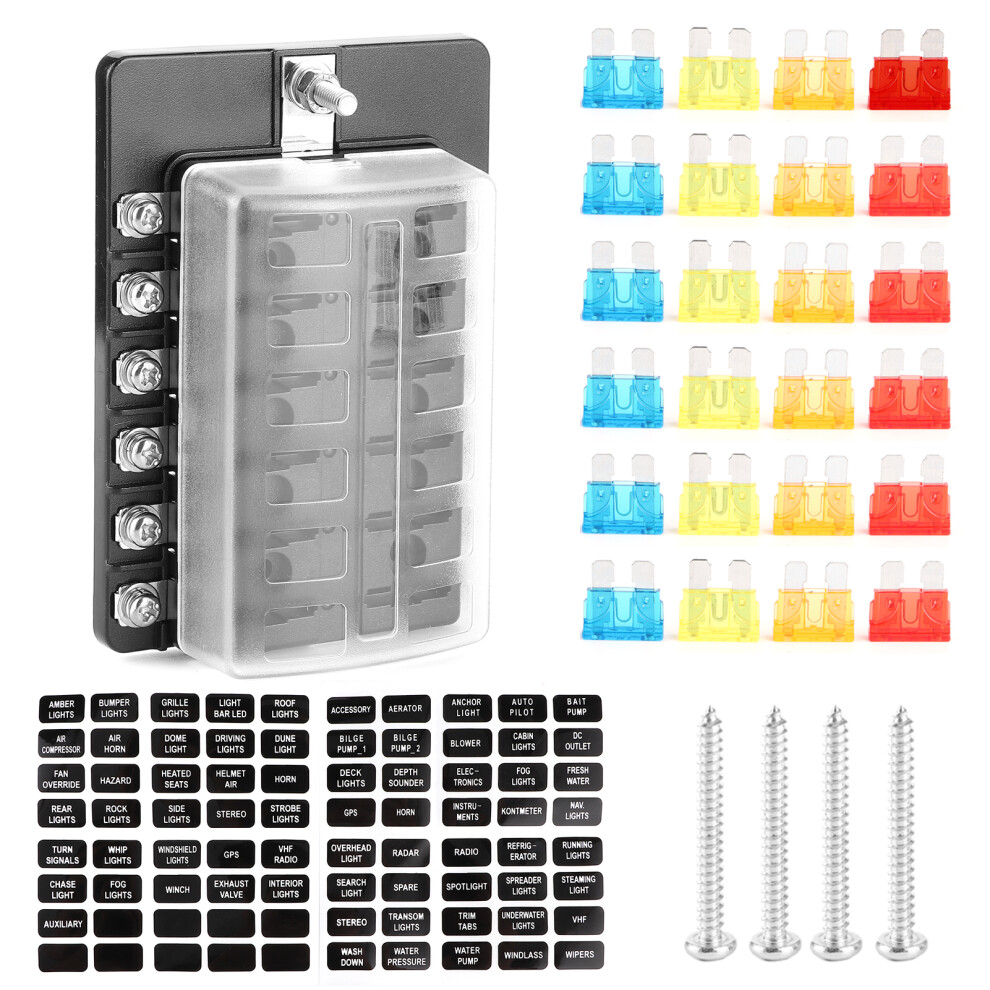 Automotive Fuse Block Blade Style 12-Way Circuit Protection System W/ Fast Acting Led Indicators Waterproof Enclosure Suitable 4 Car Boat Yacht 9139052968806