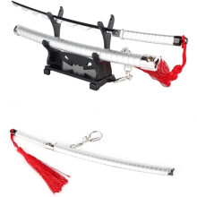 Sword 11 Inch Mini Toy Samurai Katana Keyring Anime Figure Metal Model Key Ring Weapon Prop Scale Model for Anime Lovers (W)
