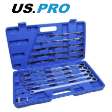 US PRO 10pc Extra Long Double Ring Single Gear Ratchet Spanner Set