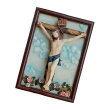 Jesus-Kruzifix-Statue mit Rahmen, religiöse Figuren, Ornament,