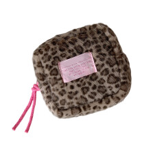Petit sac de rangement en peluche imprimé léopard,-brun