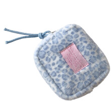 Petit étui à cosmétiques en peluche motif léopard, support-Bleu