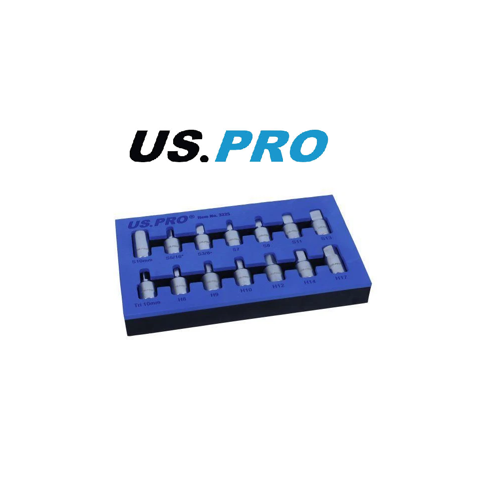 US PRO 3/8" DR 14PC Drain Plug Key Set - Sump Plug Key 3225