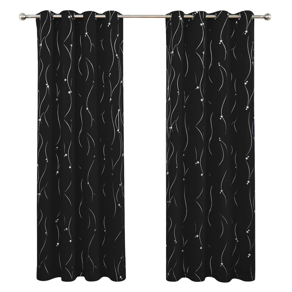 Wave Dots Printed Blackout Curtains, Room Darkening, Privacy Drapes For Bedroom, Living Room, Children's Room, Easy Care, Energy-Efficient, Con Silver