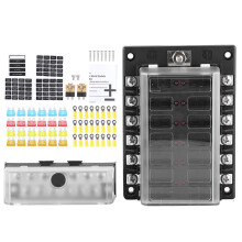 Fuse Holder Box Block 4 Boat, Corrosion Resistance 12 Way Blade Fuse Box w/ LED Warning Light & Transparent Dust Cover High Mechanical Strength Fire