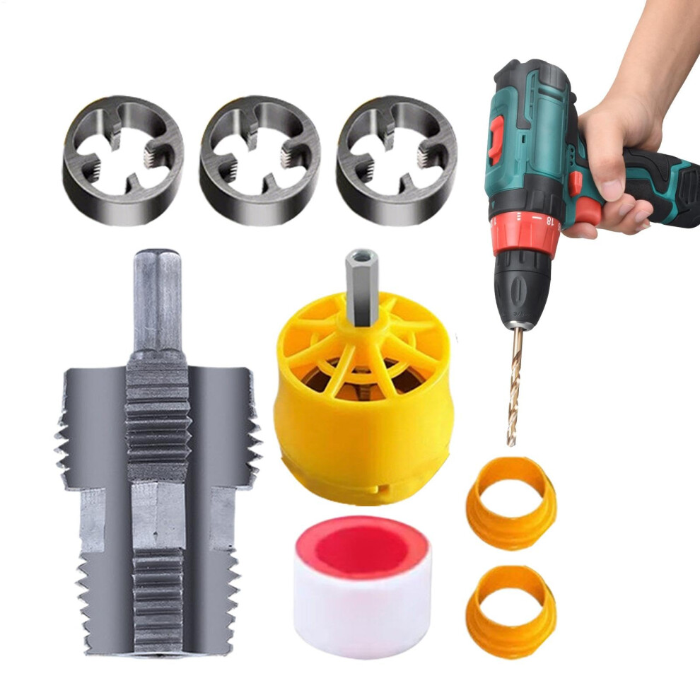 Pvc Threading Tool, Pvc Pipe Threading Set, Manual Tool For Electric Drills With 3 Dies, Drill Pipe Threader, Pipe Thread Tap Set For Repairs 9365049553537