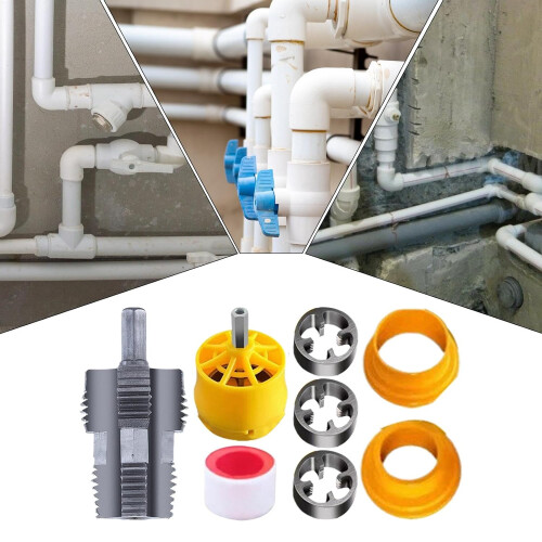PVC Threading Tool, PVC Pipe Threading Set, Manual  Tool for Electric Drills with 3 Dies, Drill Pipe Threader, Pipe Thread Tap Set for Repairs 2
