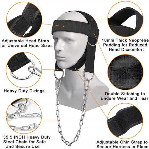 Adjustable Head Harness with Steel Chain, Neoprene Cap, Neck Trainer 2