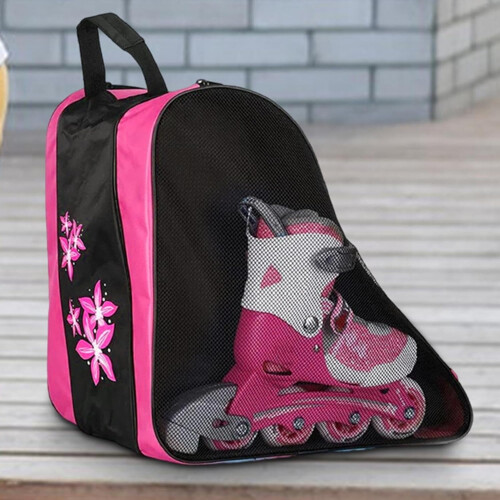 Roller Skate Bag with Handle, Three Compartments, Breathable Mesh Rose Red 1
