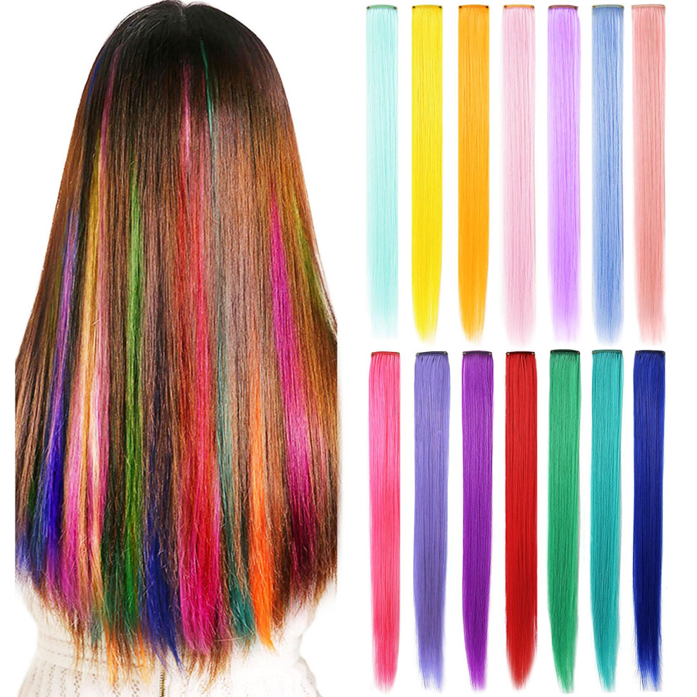Unisex Pack Of 14 Coloured Hair Extensions Clip In/On For America (Multicolour)