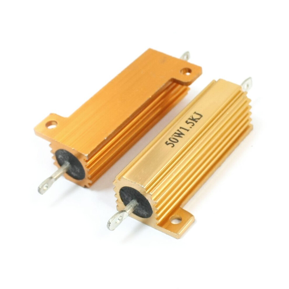 Energyconsuming Components 2 Pcs Lug Terminal Goldcolored Heat Sink Aluminum Housing Resistor 50W 1.5K Ohm 9426802054385