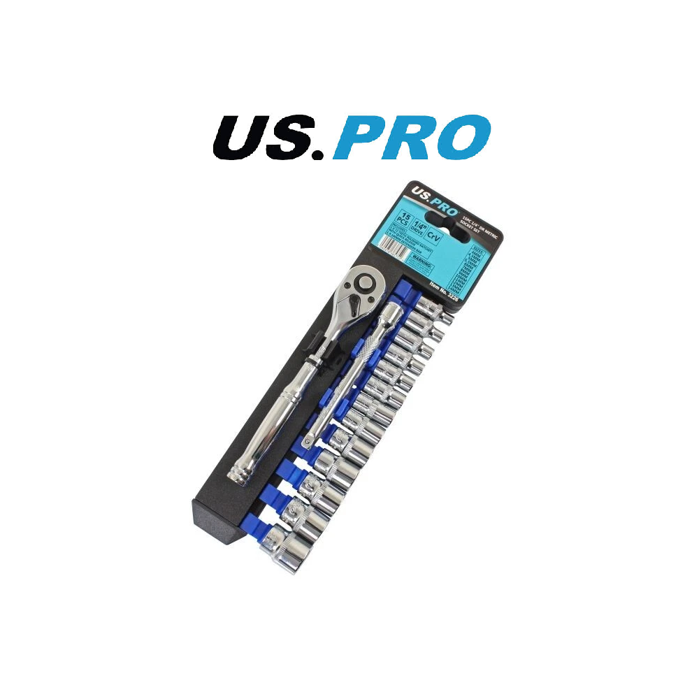 US PRO Tools 15pc 1/4''dr Metric Socket Wrench set 4 - 14mm 3226