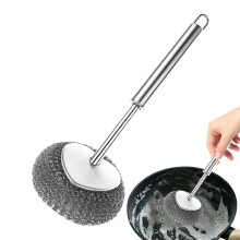 Metal dish scrubber, wire sponge, pot brush with handle, cleaning ball, 304 stainless steel