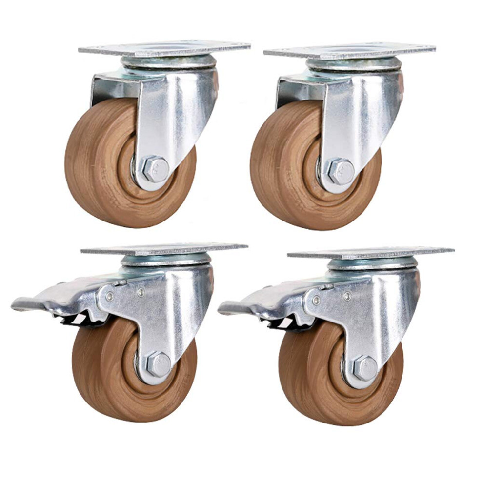 Highperformance Swivel Casters, 3 Inch, 75 Mm, 400 Kg, Industrial Wheels, Universal, Rotatable Nylon Trolley Transport Casters With Brake, 4 Packs 9412369581440