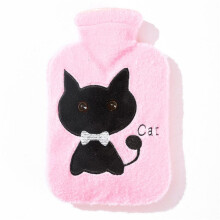 Hot Water Bottle Bag Hand Warmer Animal Pattern Plush Cover Winter Warm Neck Stomach Pain Relief 1000ml (D)