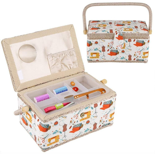 Sewing Box with Sewing Kit Accessories, Fabric Sewing Basket Craft Box 1