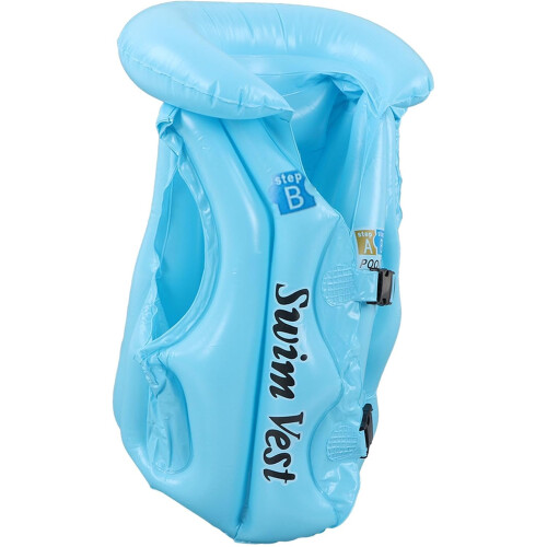 's Swimming Vest, Quick Release PVC Life Jacket, Adjustable Strap blue medium 2