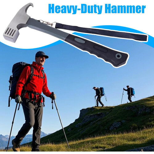 Camping Hammer  Multifunctional Tent Peg Hammer with Hook, Robust Outdoor Tool 1