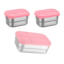 Nonrust Steel Bentos Boxes Pack of 3 Leak Proof Silicone-Pink