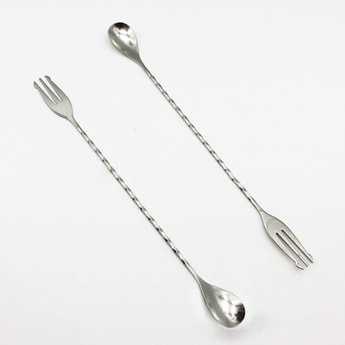 Bar Spoon with Fork End Long Spiral Handle Cocktail Shaker Spoon Double Head Cocktail Mixing Stirrer Bartender Tool Ref: 5298 1
