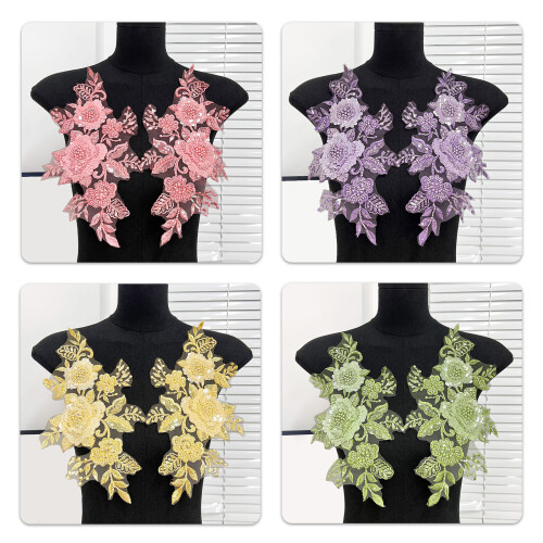 Embroidered Sequins Flower Sewing Patches for Creative-Black 2