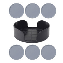 6Pcs Round Silicone Cup Pad Beverage Drink Coasters with-Gray