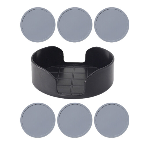 6Pcs Round Silicone Cup Pad Beverage Drink Coasters with-Gray