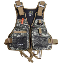Outdoor Fishing Life Jacket, Adjustable Swimming Aid for Adults with Multiple Pockets, Reflective Strips and Whistle Safety Vest Green Camouflage