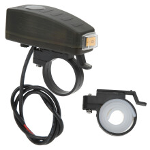 Cargador de batería para motocicleta resistente al agua con doble puerto USB tipo C y carga rápida 3.0. Incluye pantalla de voltaje de montaje