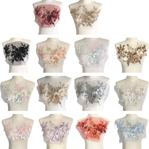 Florals Applique Patches with Sparkling Sequins for-Sky Blue 1