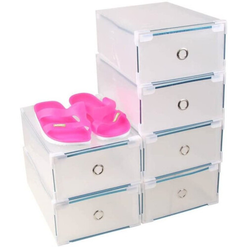Space-Saving Collapsible Storage, Non-Toxic Polypropylene Clear Shoe Boxes, Portable, Buildable, 10 Pcs, Stackable with Drawer, Easy Assembly, See Ins 2