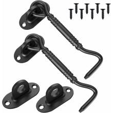Privacy Safety Cabin Hook Eye Latch, 2 Pieces Easy Lock for Barns, Sliding and Double Doors, Gates, Garages, Premium Quality Cast Iron Rust Proof Blac