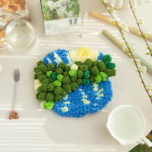 DIY Coaster Set with Moss Design, 3D Mug Tufted Making Set, Punch Needle Embroidery Kit for Adults Beginners, DIY Craft Supplies