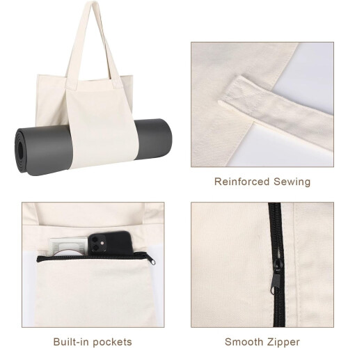 Pilates mat bag, large capacity, washable, foldable, light, canvas (Gray) 1