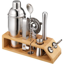 Cocktail Set, Cocktail Shaker, Party Bar, Bartender, Essential Accessories, Stainless Steel Set with Wooden Stand, Bar Tool Kit for Home Bars/750 ml