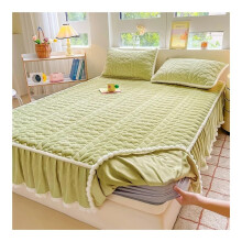 Milk fleece, padded cotton, Class A, bed skirt, mattress, hairball, thickened (light green, 150 x 200 cm)