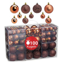 Christmas Tree Baubles Set in 14 Colours – 50 100 Plastic Baubles – Gold, Silver, Red Bronze. 100 Bronze
