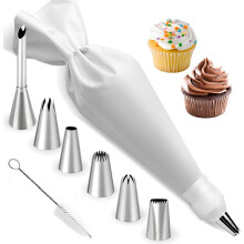 Icing Bag with Nozzles, 6 Large Piping Nozzles Cotton Piping Bag 39 cm, Reusable