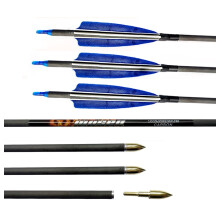 Charcoal Arrow ID 6.2 mm Spine 500 29 inches Hunting Arrow Blue White Turkey Feather