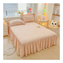 Plain bed skirt with lace, ruffled, 1 piece, for bedroom (Coffee, 150x200cm)